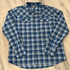 Stio Eddy Pearl Snap Lightweight Button Down Shirt sz 2XL Blue Plaid